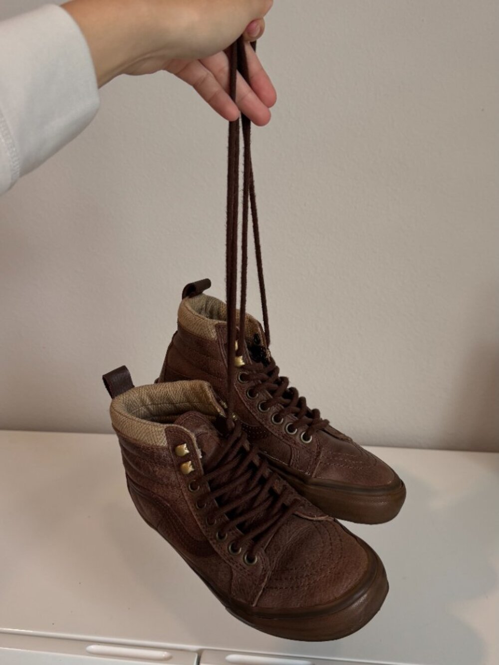 Vans Sk8-Hi MTE Brown Leather Herringbone High Tops W 5.5 M 4 - Picture 4 of 7